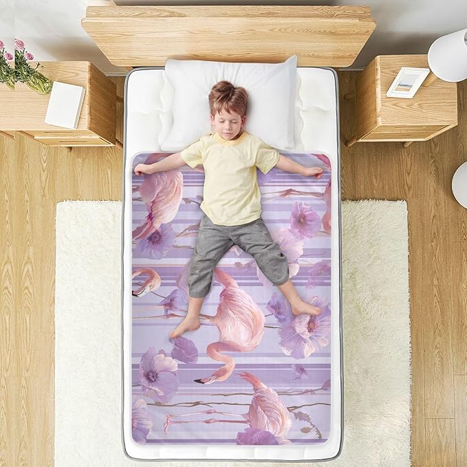 Waterproof Bed Pad Reusable Changing Pad Toddler Mattress Protector Large Pee Pad Baby Diaper Pad Soft Washable Liner Purple Flamingo Flower