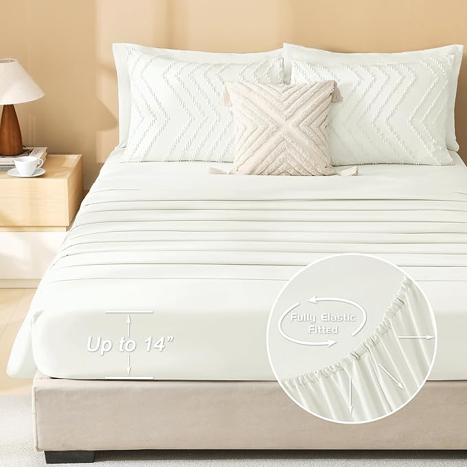 Litanika Ivory King Size Comforter Set with Sheets - 7 Pieces Bed in a Bag King Boho Tufted Complete Bedding Sets with Comforter, Sheets, Pillowcases & Shams