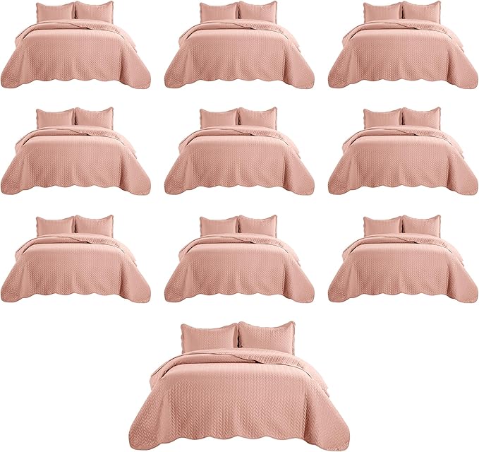 IR Imperial Rooms Twin Quilt Bedding Set (68” x 86”) - Bulk Pack of 10 Wholesale for Hotels, Guest Bedroom & Airbnbs - Lightweight Microfiber Reversible Embossed Quilts Bedspreads (Peach)