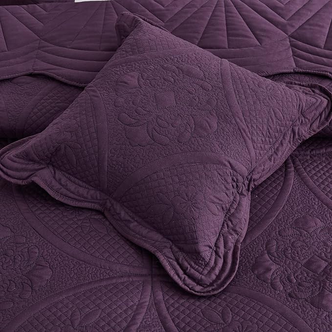 Bedspread - Full Size Bedding Cover - Modern & Contemporary Coverlet Set, Real Stitching, Reversible, Lightweight, 5 Piece, Purple