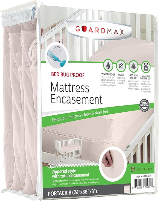 Guardmax Jersey Knitted Mini Crib Size Zippered Mattress Encasement - Waterproof & Bed Bug Proof Mattress Protector - Comfortable, Soft, and Noiseless Zippered Bedding - Dust Mite Proof (24 x 38 x 3)
