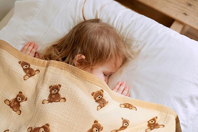 Little Jump 2 Layers Muslin Cotton Baby Blankets - Teddy Bear Toddler Quilt Crib Blanket - Gender Neutral Crib Blanket for Baby Boys and Girls 47"x 47" (Teddy Bears)