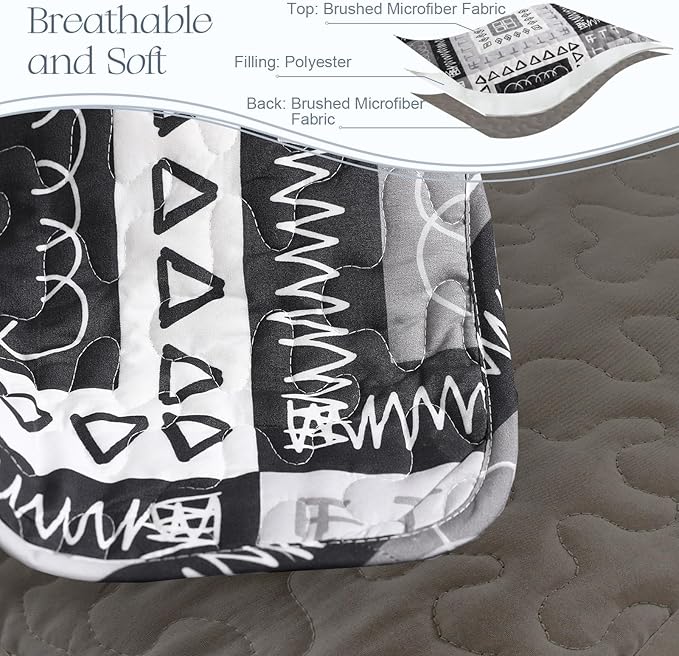 Exclusivo Mezcla Reversible Boho Quilts Twin Size, Black Bedspreads Lightweight Coverlet All Season Patchwork Quilt Bedding Set with Printed Floral Pattern (1 Quilt, 1 Pillow Sham)
