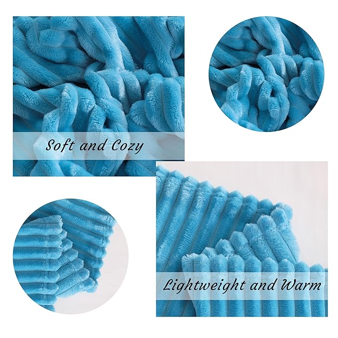 NTBAY Flannel Fuzzy Toddler Blanket, Fluffy Warm and Lightweight Reversible Stripes Design Baby Plush Blanket, 30x40 Inches, Blue