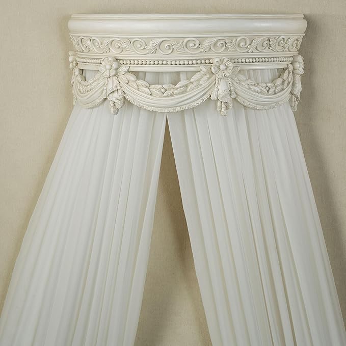Touch of Class Antique Ivory Swag and Bow Wall Teester Bed Crown | Ornate Canopy | Acanthus Leaves, Scrollwork, Floral, Beaded | Removable Rod for Drapes, Sheers | Elegant Traditional Classical