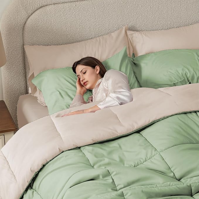 Anluoer California King Size Bed in a Bag 7 Pieces,Sage Green Cal King Comforter Set with Sheets,All Season Bedding Sets with Comforter,Pillow Shams,Pillowcases,Flat Sheet,Fitted Sheet