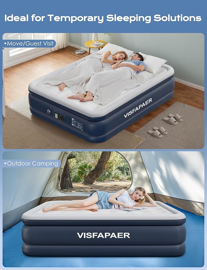 Twin Air Mattress with Built in Pump Raised, 18'' High Inflatable Mattress Electric Blow Up Mattress Fast Blow Up Bed Tall Comfortable Airbed for Camping, Home Guests, Travel w/ Storage Bag 550Lbs Max