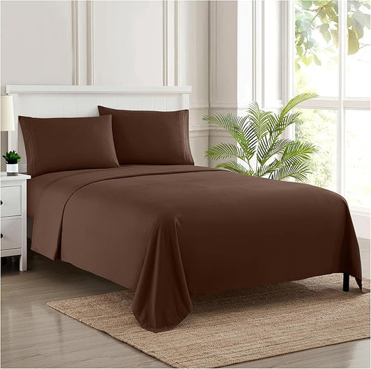 Full Size Sheet Sets - Breathable Luxury Sheets with Full Elastic & Secure Corner Straps Built In - 1800 Supreme Collection Extra Soft Deep Pocket Bedding Set, Sheet Set, Full, Brown