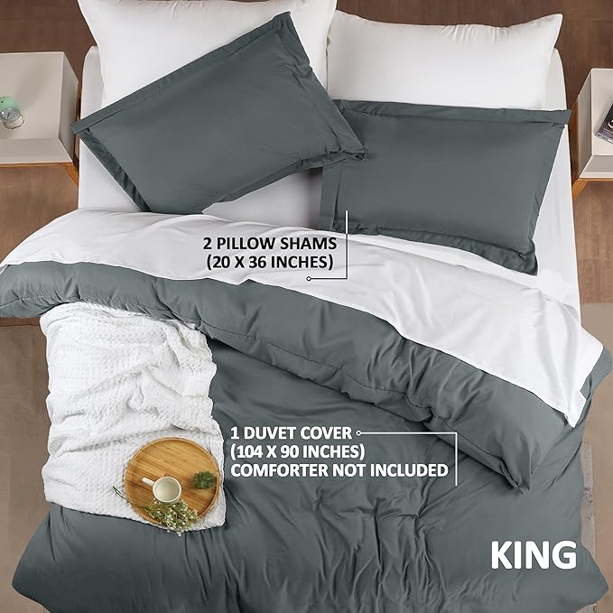 Utopia Bedding Duvet Cover King Size - 3 Piece with Zipper Closure - 1 Comforter Cover 104X90 Inches & 2 Pillow Shams 20X36 Inches (Pack of 8, Grey) Comforter Not Included