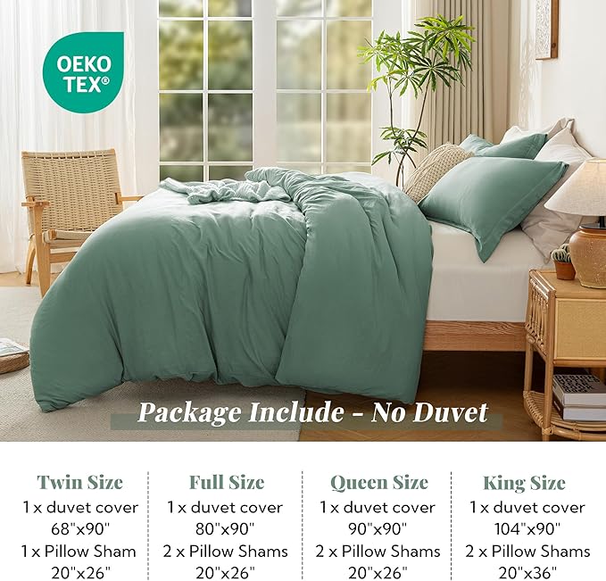 MILDLY Super Soft Duvet Cover - 100% Washed Microfiber Sage Green Comforter Cover Set 3 Pieces with Zipper Closure & Corner Ties (No Comforter)