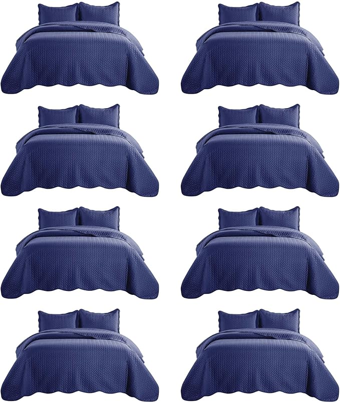 IR Imperial Rooms 8 Pack Quilt King Size Bedding (106" x 96") - Bulk Wholesale for Hotels, Guest Bedroom & Airbnbs - Lightweight Microfiber Reversible Embossed Quilts Bedspread (Navy)