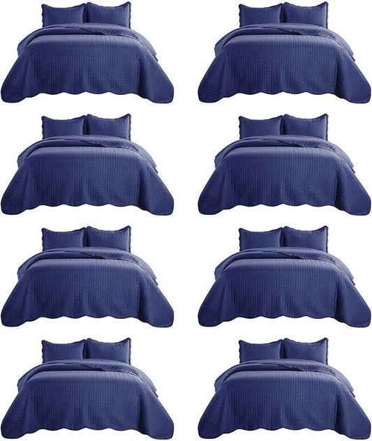 IR Imperial Rooms 8 Pack Quilt King Size Bedding (106" x 96") - Bulk Wholesale for Hotels, Guest Bedroom & Airbnbs - Lightweight Microfiber Reversible Embossed Quilts Bedspread (Navy)