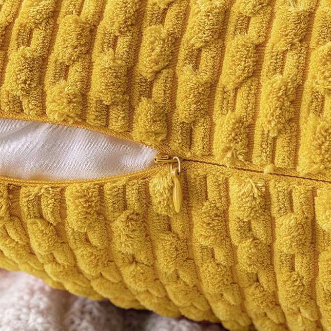 MIULEE Pack of 2 Decorative Throw Pillow Covers 18x18 Inch Soft Boho Striped Textured Corduroy Pillow Covers Modern Farmhouse Home Decor for Couch Bed Sofa Living Room Mustard Yellow