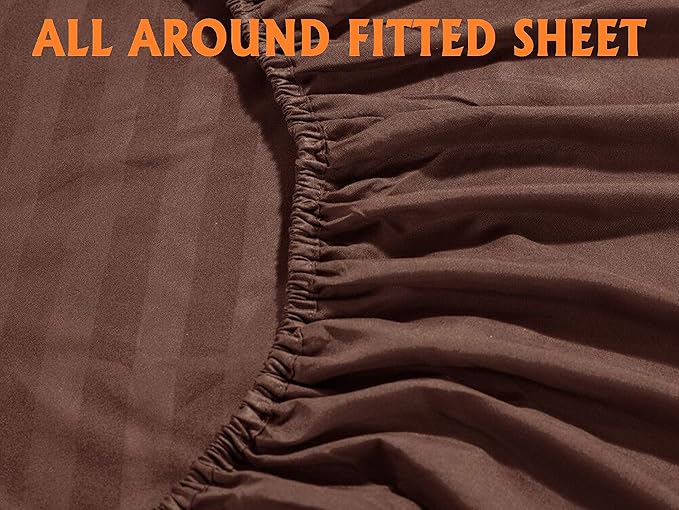 Elegant Comfort Best, Softest, Coziest 6-Piece Sheet Sets! - 1500 Premier Hotel Quality Luxurious Wrinkle Resistant 6-Piece Damask Stripe Bed Sheet Set, Full Chocolate Brown