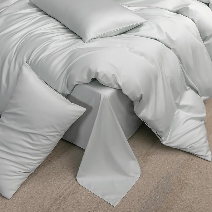 MooMee Duvet Cover Set 100% Extra Long Staple Cotton 600 Thread Count Silky Sateen Smooth Luxury Soft Breathable Durable Hotel Quality Bedding, 3 Pieces (Baby Blue, Queen 90"x90")