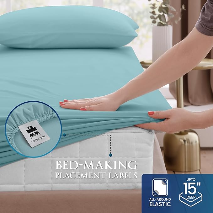 Utopia Bedding Twin Sheets Set - Brushed Microfiber - Soft Bed Sheets for Twin Size Bed Set - Includes 1 Fitted, 1 Flat, & 1 Pillow Case - Deep Pocket (Spa Blue)
