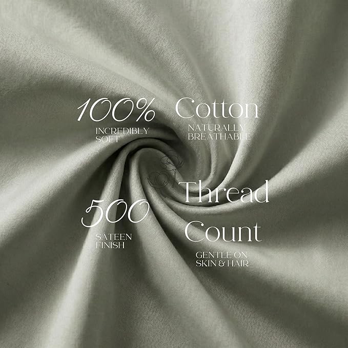 Beckham Hotel Collection 100% Cotton Pillow Cases King Size Set of 2, 500TC, Luxury Sateen Pillowcases, Open End, Breathable, Moisture-Wicking, Aqua Gray