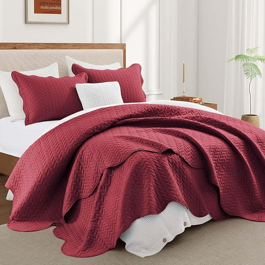 IR Imperial Rooms Twin Quilt Bedding Set Size (68” x 86”) + 1 Pillow Shams (20” x 26” + 2”) - 2 Pcs All Season Lightweight Reversible Microfiber Coverlet Embossed Quilt Bedspread (Burgundy)