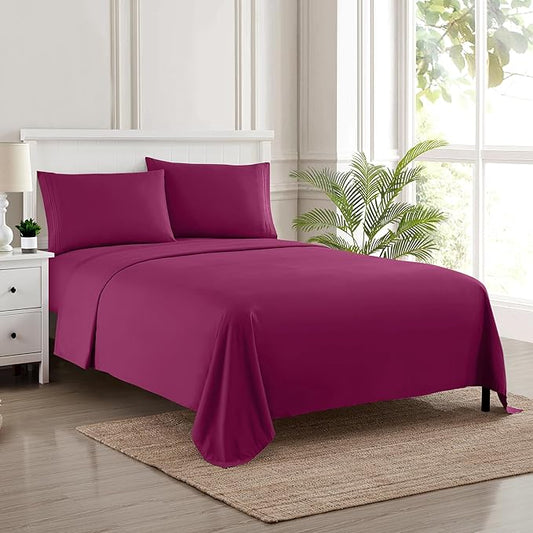 Twin Sheets - Breathable Luxury Sheets with Full Elastic & Secure Corner Straps Built In - 1800 Supreme Collection Extra Soft Deep Pocket Bedding Set, Sheet Set, Twin, Berry