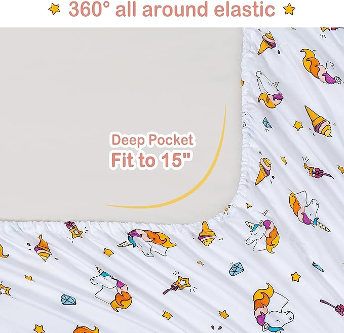 Mooreeke Bed in a Bag for Kids Girls Teens, 6 Pieces Twin Size Comforter Bed Set with Shams, Sheet Set and Decorative Toy Pillow, Unicorn Rainbow Super Soft Microfiber Kids Bedding Set