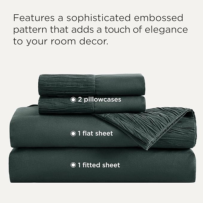 Bedsure Queen Sheet Set - 4 Pieces Soft Queen Size Sheets - Breathable & Cooling - Hotel Luxury - Easy Care Polyester Microfiber Bedding for Women, Men, Forest Green