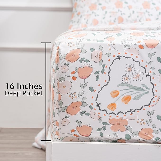 Spring Floral Printed Sheet Set Full Size, 4 Piece Soft Botanical Microfiber Sheets and Pillowcases - Deep Pocket, Wrinkle Free and Soft Bed Sheets Set Bedding Decor
