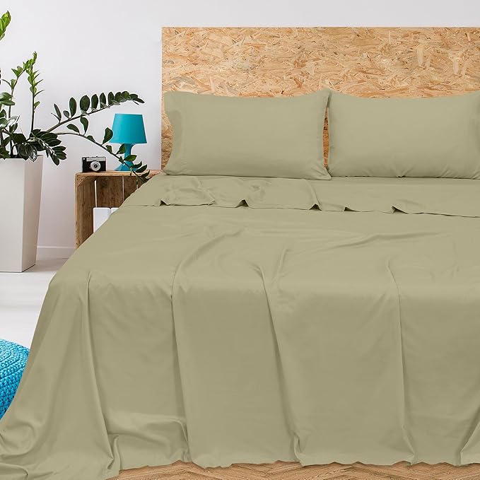 Royale Linens 300 Thread Count 100% Long Staple Combed Cotton Flat Sheet - Super Soft - Top Sheets - Cal King Flat Sheet Sold Separately - Breathable, Cool & Crisp Sheets Only (Cal King, Sage Green)