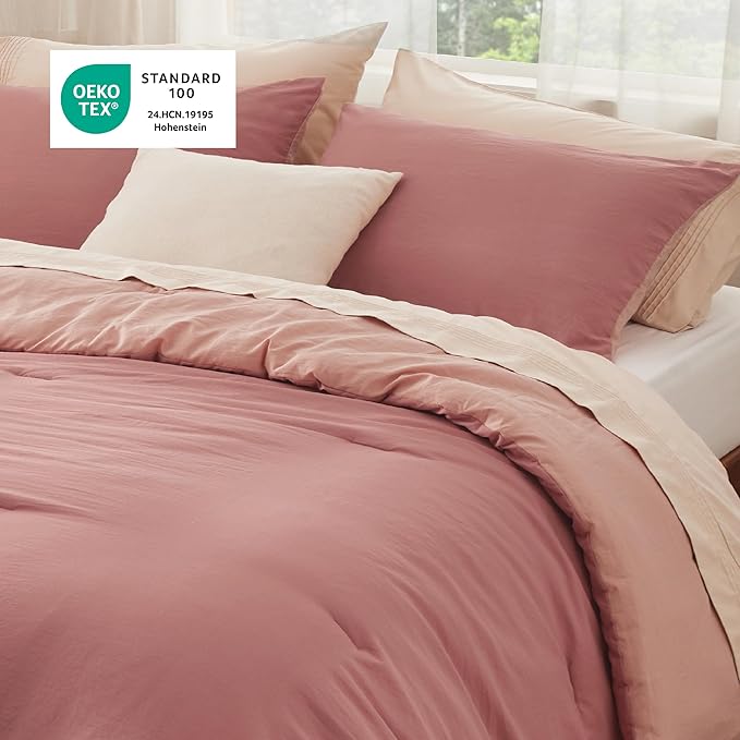 Bedsure Full Comforter Set, Pink Clay Soft Prewashed Bedding for All Seasons, 3 Pieces GentleSoft™ Bed Set, 1 Lightweight Comforter (82"x86") and 2 Pillowcases (20"x26")