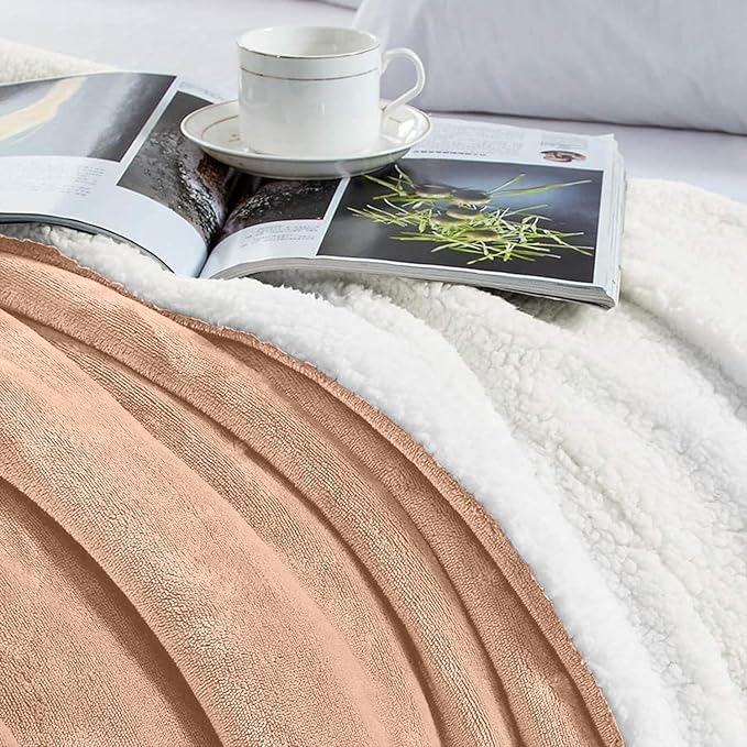 MOONLIGHT20015 Sherpa Fleece Twin Blanket - (Camel, 60X80 Inches) Warm and Fluffy Blankets for Winter - Reversible Thick and Cozy Twin Size Blankets for Bed, Camping and Travel