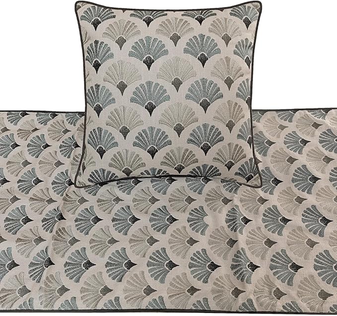 The HomeCentric King Queen Twin Blue & Grey Designer Twin 53"x18" Bed Runner with 2 Pillow Cover, Floral Embroidery Bed Scarf on Cotton Fabric - Flourish Bloom