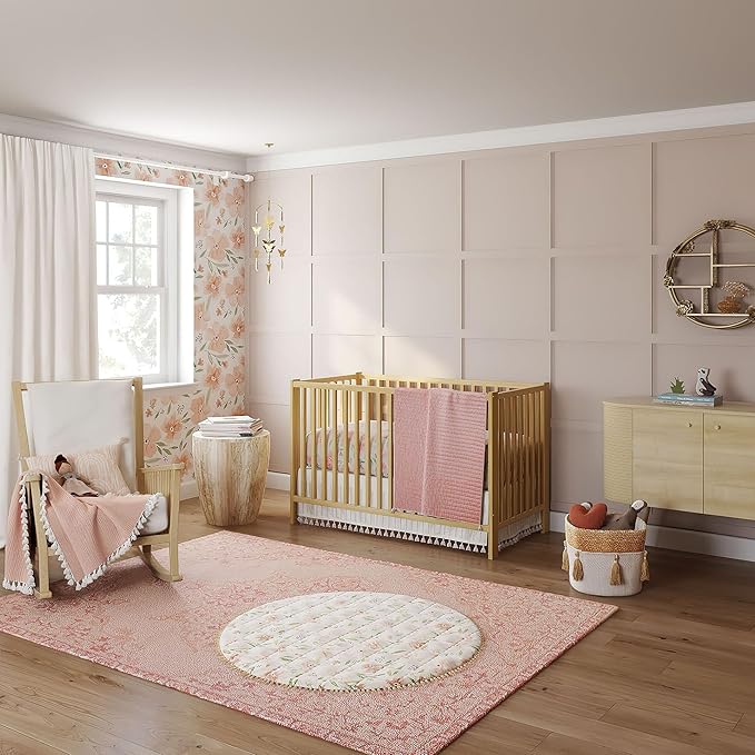Crane Baby Padded Floor Mat, Pink Floral Nursery Decor, Activity Mat, 40" x 40", Baby Tummy Time, Baby Girl Nursery Essentials (Pack of 6)