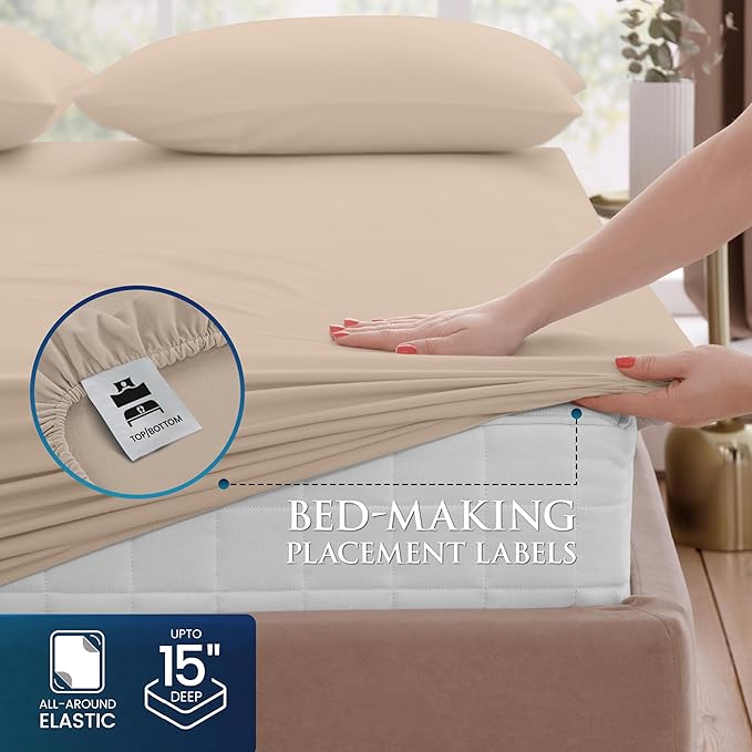 Utopia Bedding Queen Size 4 Piece Sheet Set - Brushed Microfiber - Soft Bed Sheets for Queen Size Bed Set - Includes 1 Fitted, 1 Flat, & 2 Pillow Cases - Deep Pocket (Beige)