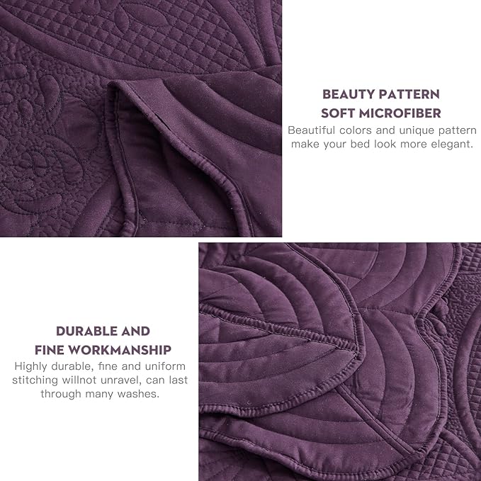 Oversized Bedspread - King Size Bedding Cover - Modern & Contemporary Coverlet Set, Real Stitching, Reversible, Lightweight, 5 Piece, Purple