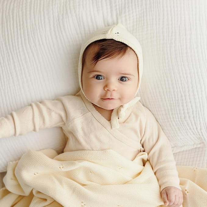Baby Gift Set - Organic Cotton Newborn Blanket Essentials, Thoughtful Baby Shower & New Baby Gift for Boys & Girls (Pointelle - Butter Cream)