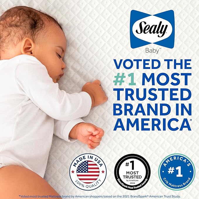 Sealy Baby Butterfly Knit Breathable Crib Mattress, GREENGUARD GOLD Certified, Made in USA, Premium Foam, Washable Easy to Clean Cover, Toddler Bed Fit, Safety & Quality Tested, 52x28"