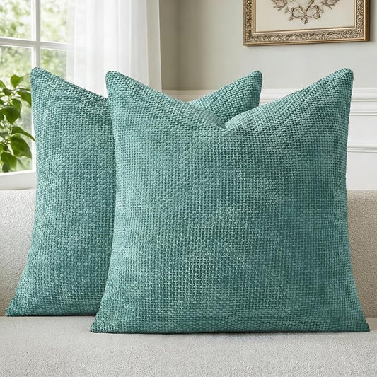 a moment Teal Chenille Throw Pillow Covers 20x20 Inch Pack of 2 Modern Decorative Throw Pillow Covers Farmhouse Cross Covers Home Decor for Sofa Bedroom Living Room