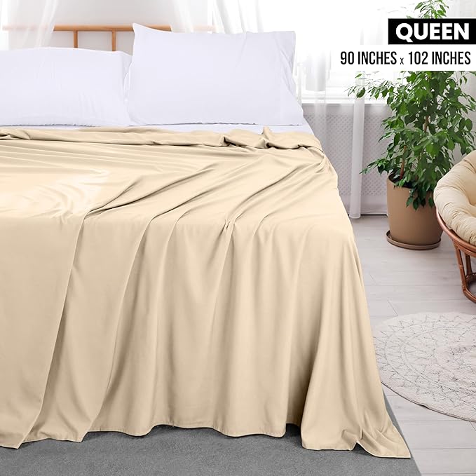 Utopia Bedding Flat Sheets - Pack of 6 - Soft Brushed Microfiber Fabric - Shrinkage & Fade Resistant Top Sheets - Easy Care (Queen, Beige)