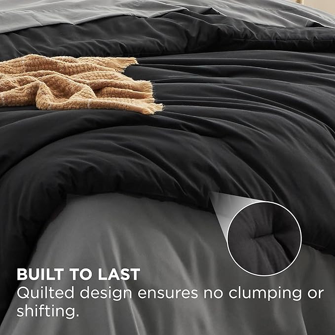 Bedsure Queen Comforter Set - 7 Pieces Black Queen Bedding Set for All Seasons, Boho Contrasting Design Bed in a Bag with Comforter, Sheets, Pillowcases & Shams