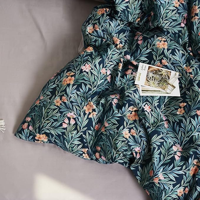 Cupocupa King Duvet Cover Set - 3 Piece Boho Floral Bedding, Ultra Soft Microfiber Vintage Garden Leaf Print - Includes 1 Duvet Cover (104"x90") and 2 Pillow Shams, Breathable & Fade Resistant
