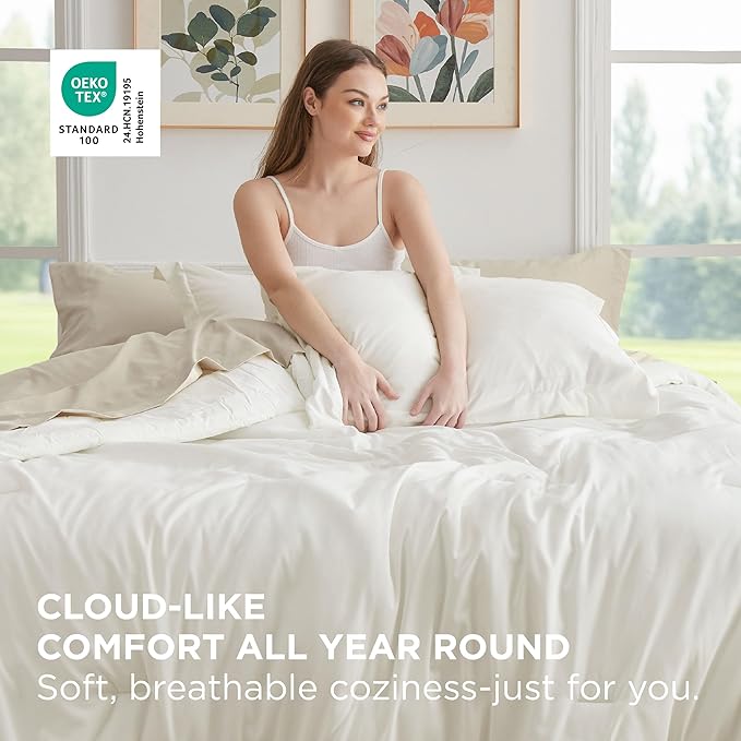 Bedsure Twin Comforter Set - 5 Pieces White Twin Bedding Set for All Seasons, Boho Contrasting Design Bed in a Bag with Comforter, Sheets, Pillowcase & Sham