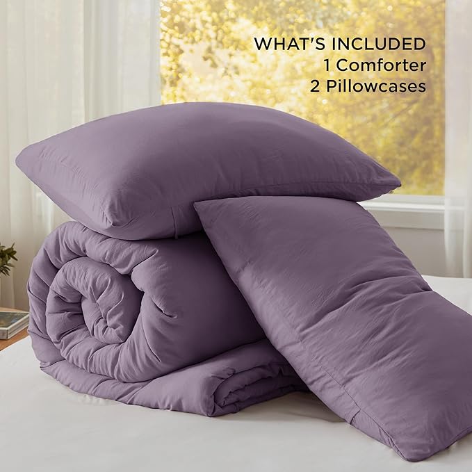 Bedsure Oversized King Comforter Set, Grayish Purple Soft Prewashed Bedding for All Seasons, 3 Pieces GentleSoft™ Bed Set, 1 Lightweight Comforter (120"x98") and 2 Pillowcases (20"x36")