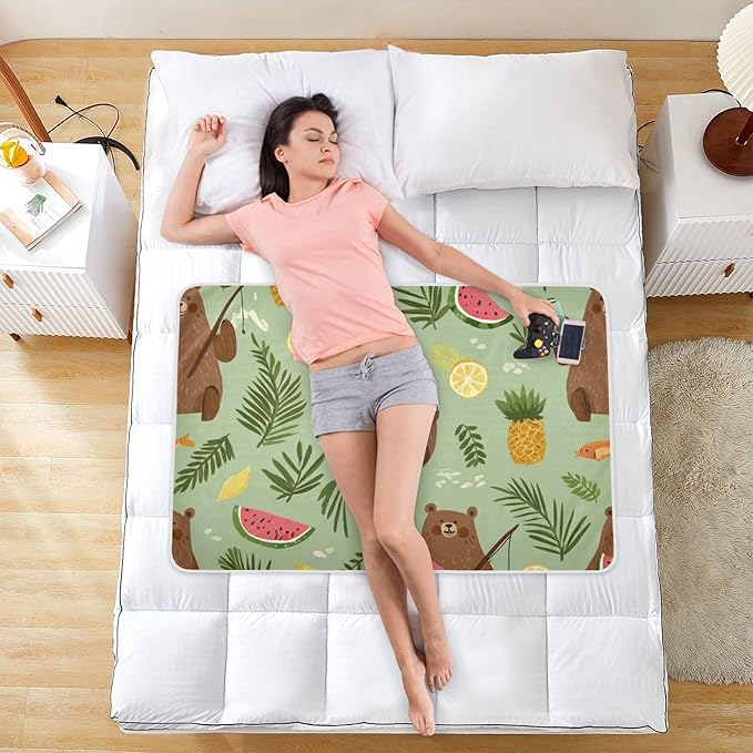Waterproof Bed Pad Reusable Changing Pad Toddler Mattress Protector Large Pee Pad Baby Diaper Pad Soft Washable Liner Summer Watermelon Brown Bears Green