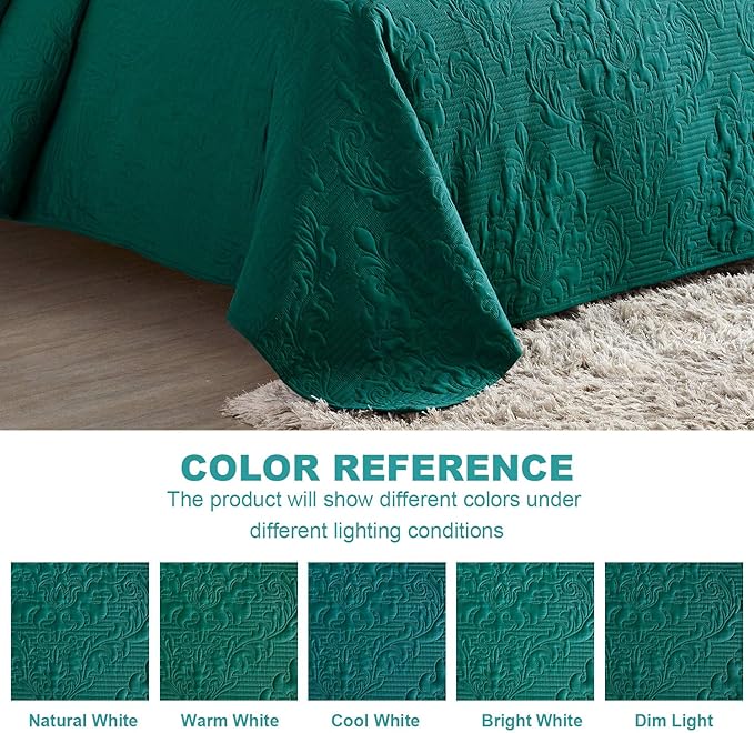 Hansleep Teal Quilt Twin Size - Damask Ultrasonic All Season Bedspread Twin, Soft Lightweight Coverlet Bedding Set, 2 Pieces (1 Quilt, 1 Pillow Sham)