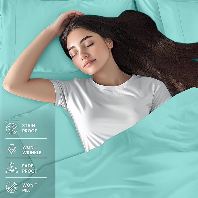 Utopia Bedding Queen Sheet Set – 4 Piece Bed Sheets for Queen Size Bed, Soft and Breathable Microfiber, Includes 1 Fitted Sheet, 1 Flat Sheet and 2 Pillowcases (Spa Blue)