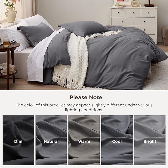 Bedsure Dark Grey Oversized King Duvet Cover - 3 Pieces Prewashed Cotton-Like Extra Soft Bedding Set, Includes 1 Duvet Cover 120x98 Inches with Zipper Closure & 2 Pillow Shams, Comforter Not Included
