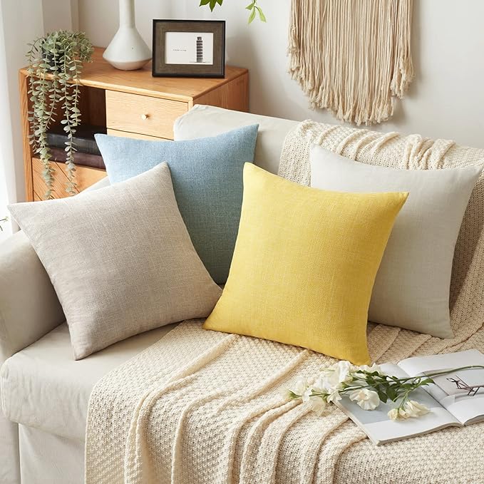 MIULEE Pack of 2 Decorative Linen Burlap Textured Pillow Covers Farmhouse Boho Accent Pillowcases Spring Home Decor for Couch Sofa Bedroom Living Room 18x18 Inch Taupe