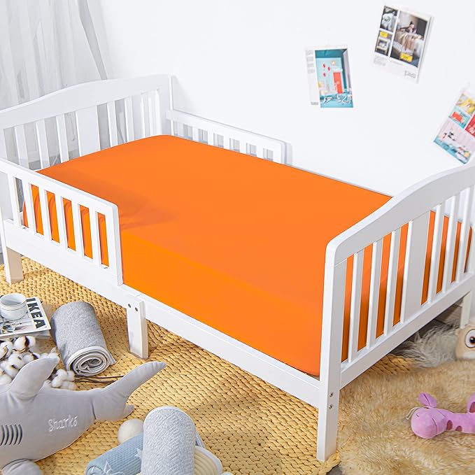 NTBAY 2 Pack 100% Brushed Microfiber Fitted Crib Sheet, Super Soft and Cozy 28x52 Crib Sheet for Standard Crib and Toddler Mattresses, Boys, Girls, Unisex, Orange, 28x52 Inches
