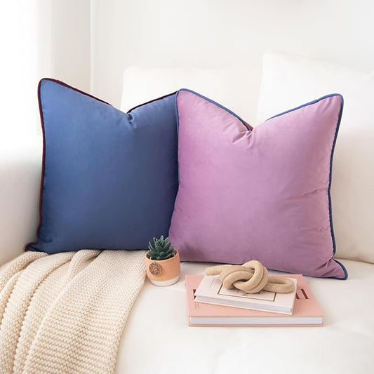 MONDAY MOOSE Decorative Throw Pillow Covers Cushion Cases, Set of 2 Soft Velvet Modern Double-Sided Designs, Mix and Match for Home Decor, Pillow Inserts Not Included (18x18 inch, Purple/Blue)