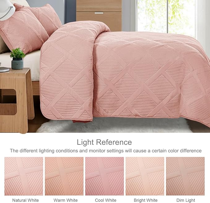 Exclusivo Mezcla King Quilt Set- Blush Pink Quilts Bedding Set with 2 Pillow Shams, Modern King Bedspread with Striped Pattern, Soft Lightweight Bedspreads Coverlets for All Seasons