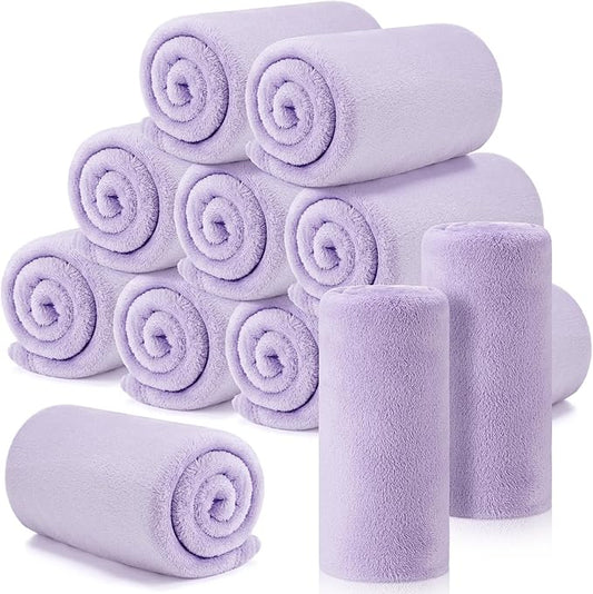 Tinideya 12 Pcs Flannel Fleece Throw Blanket Bulk 50 x 60 Inch Soft Fleece Blanket Warm Throw Blankets Coral Blankets for Couch Sofa Home Wedding Gifts Season (Lavender)